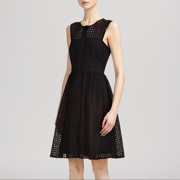 Whistles Dresses & Skirts - Whistles Lattice Broiderie Lace Sleeveless Fit & Flare Dress Black 6 Knee Length